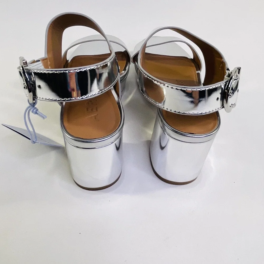 Aerosoles Camera Silver Metallic Platform Sandals Block Heel Womens 7M New - Picture 5 of 7
